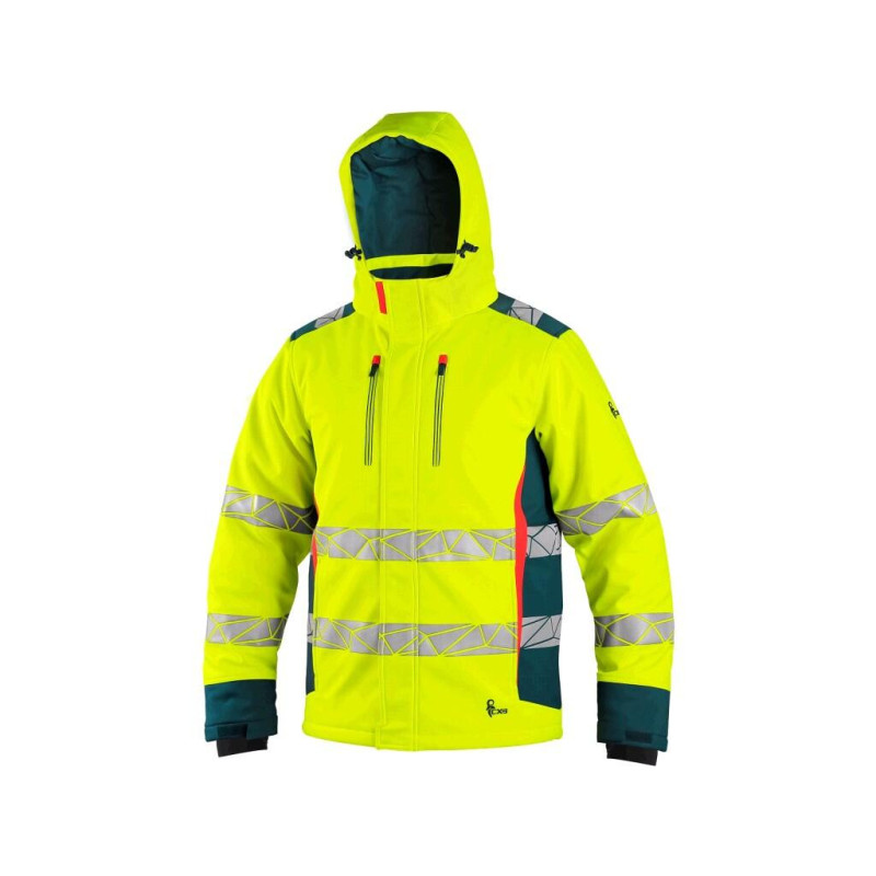 Bunda CXS BEDFORD WINTER, výstražná, zimná, pánska, softshell, žlto-petrolová, veľ. XL