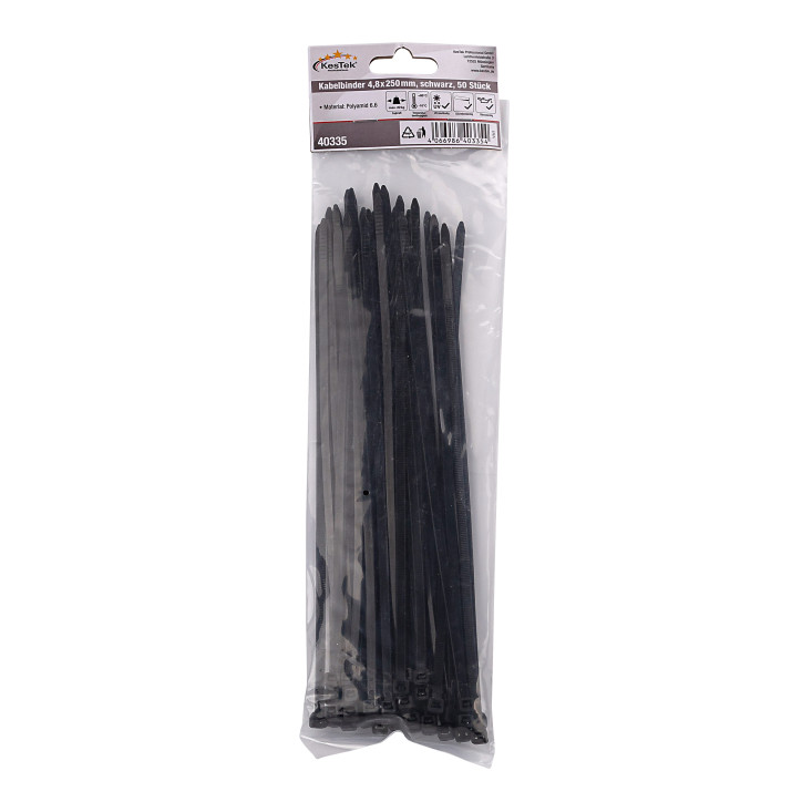 Sťahovacie pásky plastové 4,8x250 mm, čierne, 50 ks Sťahovacie pásky plastové 4,8x250 mm, čierne, 50 ks