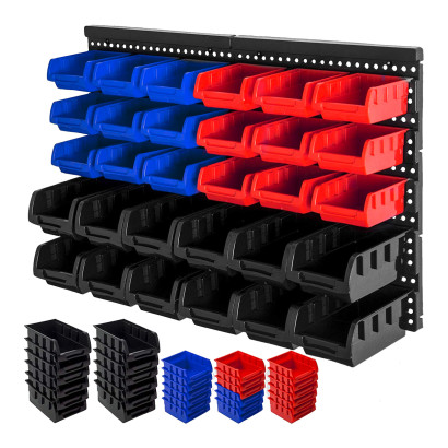 Nástenný závesný regál / organizér s 30 boxami na skrutky a náradie KSR30
