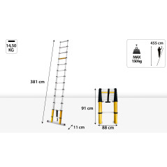 Teleskopický hliníkový rebrík MAX 13 priečok, 150 kg
