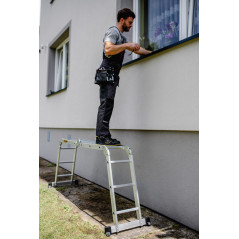 Kĺbový hliníkový rebrík HOME multifunkčný 4x3 s plošinou, 125 kg