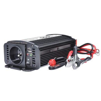 Menič napätia 12V/300W, USB 500mA, kovový