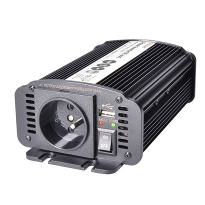 Menič napätia 12V/300W, USB 500mA, kovový