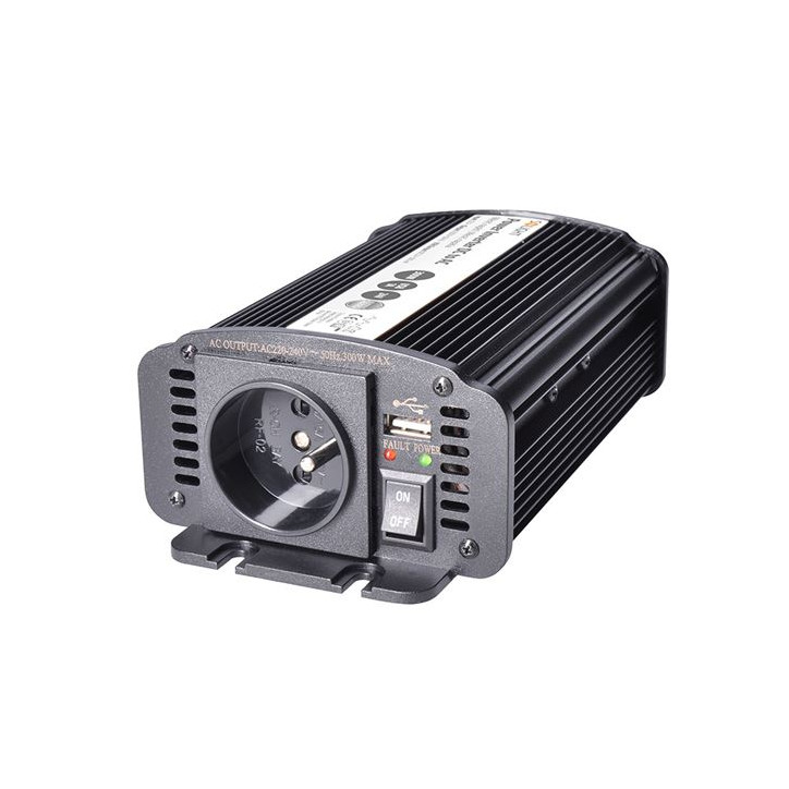 Menič napätia 12V/300W, USB 500mA, kovový