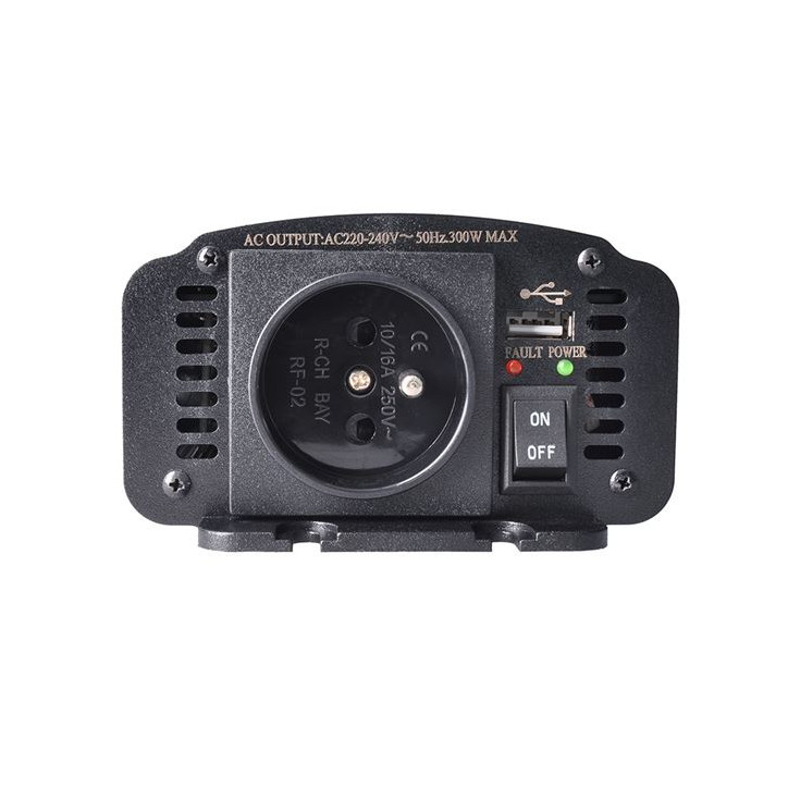 Menič napätia 12V/300W, USB 500mA, kovový