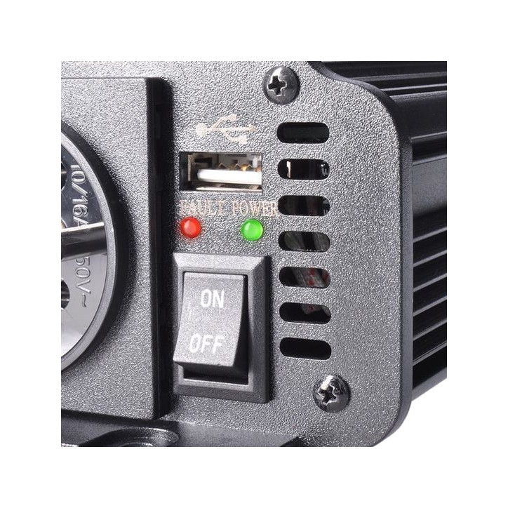 Menič napätia 12V/300W, USB 500mA, kovový