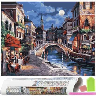 Diamantové maľovanie Benátky v noci 40x30 cm