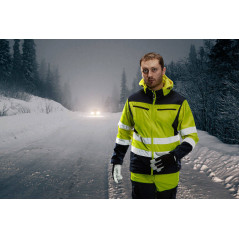 Pracovná bunda výstražná, softshell s kapucňou, žltá, veľkosť XXL