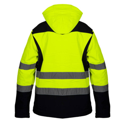 Pracovná bunda výstražná, softshell s kapucňou, žltá, veľkosť XXL