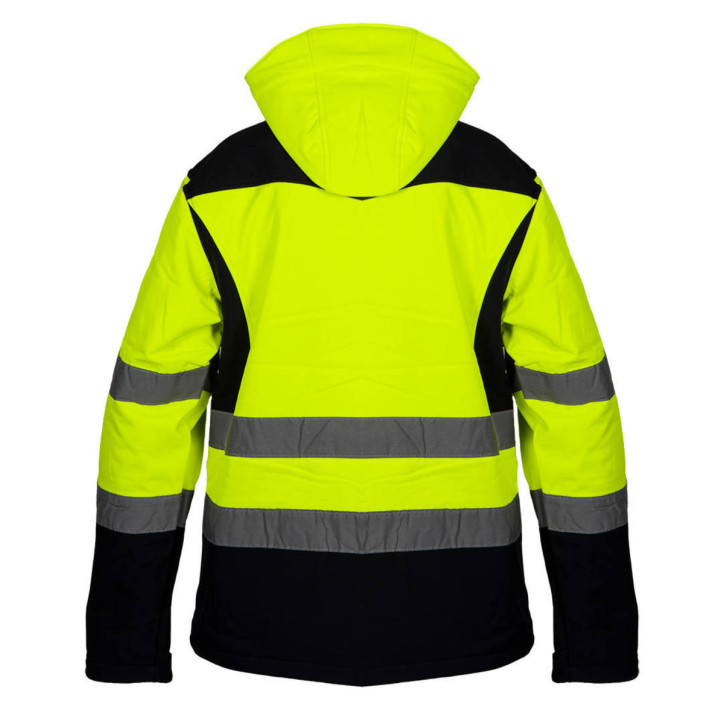 Pracovná bunda výstražná, softshell s kapucňou, žltá, veľkosť XXL