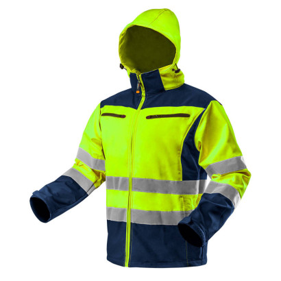 Pracovná bunda výstražná, softshell s kapucňou, žltá, veľkosť XXL