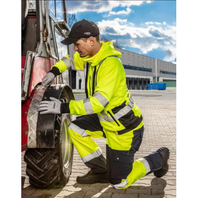 Výstražné pracovné nohavice softshellové, žlté, veľkosť M