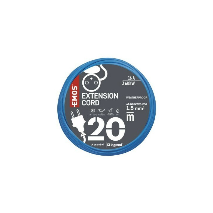 Predlžovací kábel 1,5mm2 Weatherproof IP44, 20 m, modrý Predlžovací kábel 1,5mm2 Weatherproof IP44, 20 m, modrý