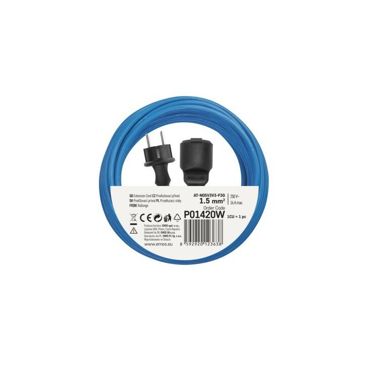 Predlžovací kábel 1,5mm2 Weatherproof IP44, 20 m, modrý Predlžovací kábel 1,5mm2 Weatherproof IP44, 20 m, modrý
