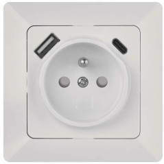 Zásuvka s USB A a USB C, biela