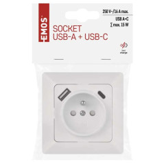 Zásuvka s USB A a USB C, biela