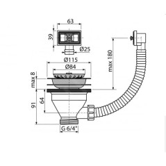 Drezová výpusť 6/4" s nerezovou mriežkou DN 115 a flexi prepadom