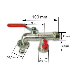 Záhradný ventil guľový 1/2" s dvojitým vývodom 3/4"