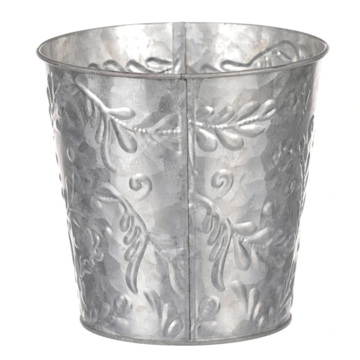 Kovový obal na kvetináč s dekorom imela 15 cm, strieborný