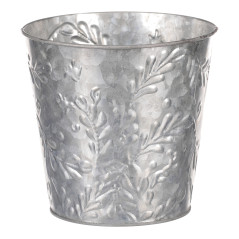 Kovový obal na kvetináč s dekorom imela 15 cm, strieborný