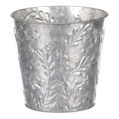 Kovový obal na kvetináč s dekorom imela 15 cm, strieborný