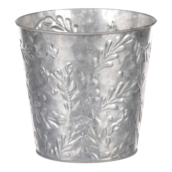 Kovový obal na kvetináč s dekorom imela 15 cm, strieborný