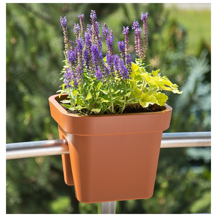 Balkónový kvetináč na zábradlie 29x29x24 cm Lobelia, terakota