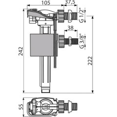 Plavákový ventil bočný 1/2"-3/8" univerzálny, plastový závit