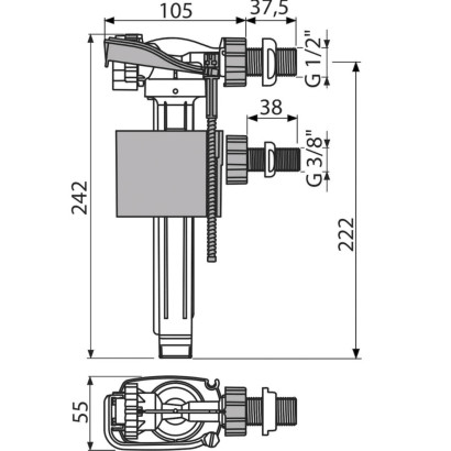 Plavákový ventil bočný 1/2"-3/8" univerzálny, plastový závit