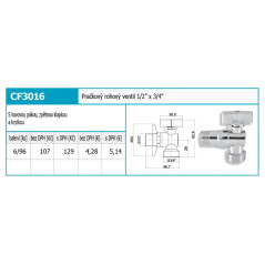 Práčkový rohový ventil so spätnou klapkou 1/2"x3/4", chróm