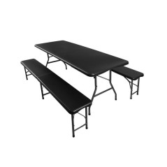 Záhradný rozkladací set stôl a dve lavice 180 cm, čierny