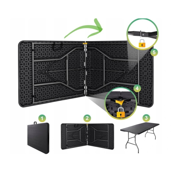 Záhradný rozkladací set stôl a dve lavice 180 cm, čierny