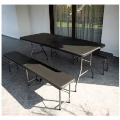 Záhradný rozkladací set stôl a dve lavice 180 cm, čierny