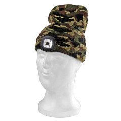 Pletená čiapka s LED svetlom, camouflage