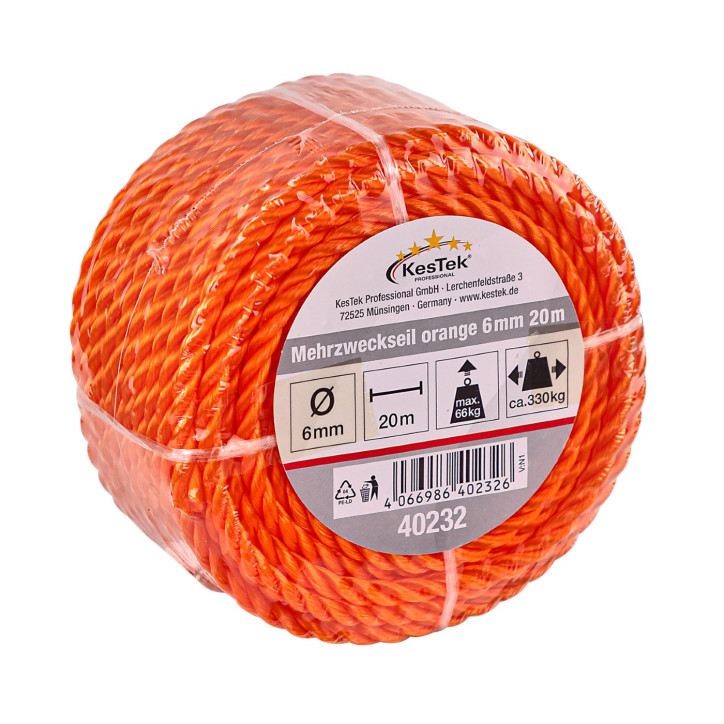 Viacúčelové lano 20 m / 6 mm, oranžové