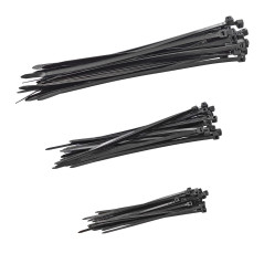 Sťahovacie pásky plastové 100/150/200 mm, čierne, 3x 25 ks