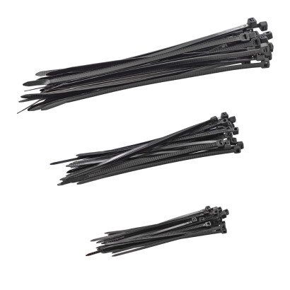 Sťahovacie pásky plastové 100/150/200 mm, čierne, 3x 25 ks