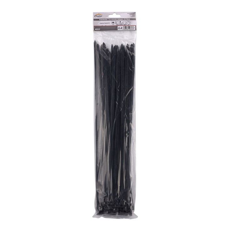 Sťahovacie pásky plastové 7,6x450 mm, čierne, 50 ks