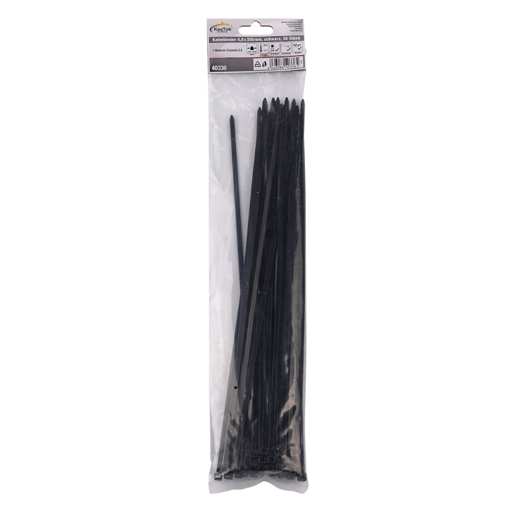 Sťahovacie pásky plastové 4,8x350 mm, čierne, 50 ks