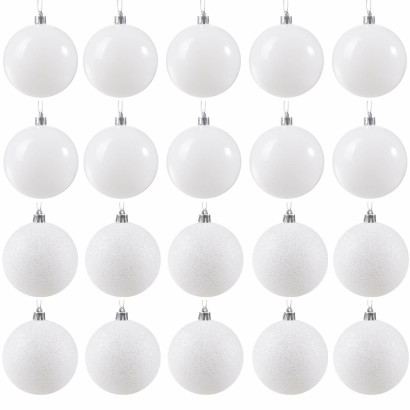 Vianočné banky biele mix - 6cm, sada 20ks