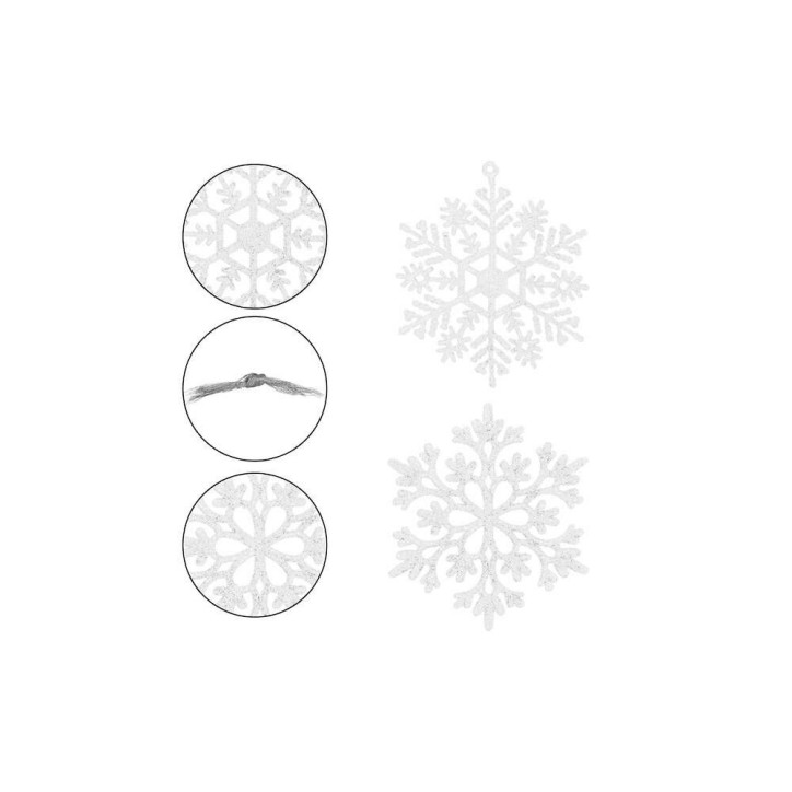 Vianočné ozdoby - Snehové vločky s trblietkami 8cm, biele, sada 8ks