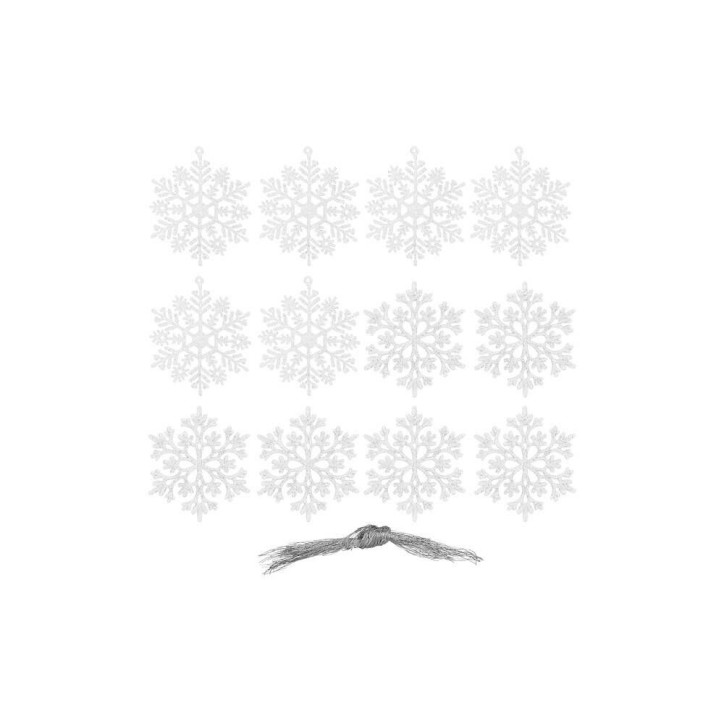 Vianočné ozdoby - Snehové vločky s trblietkami 10cm, biele, sada 12ks