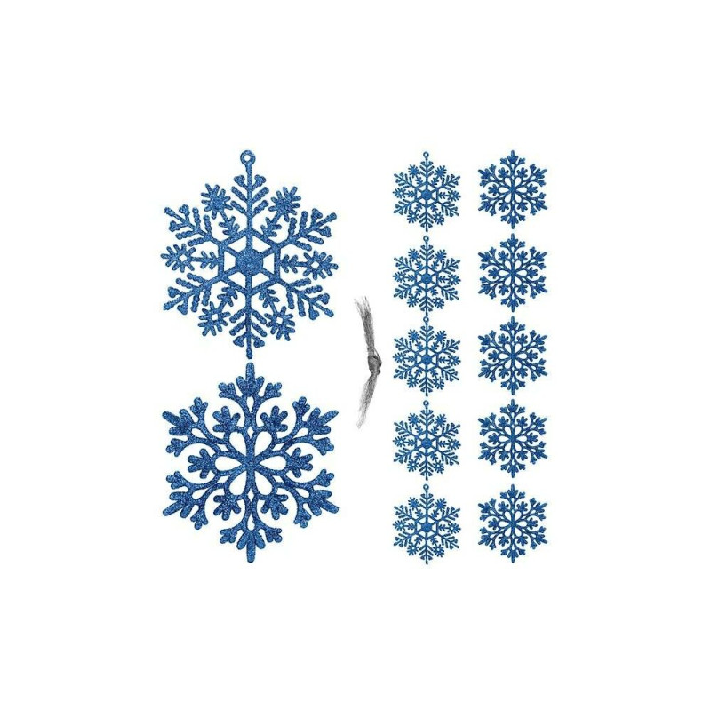 Vianočné ozdoby - Snehové vločky s trblietkami 10cm, modré, sada 12ks