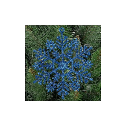 Vianočné ozdoby - Snehové vločky s trblietkami 10cm, modré, sada 12ks