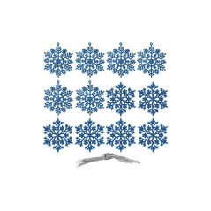 Vianočné ozdoby - Snehové vločky s trblietkami 10cm, modré, sada 12ks