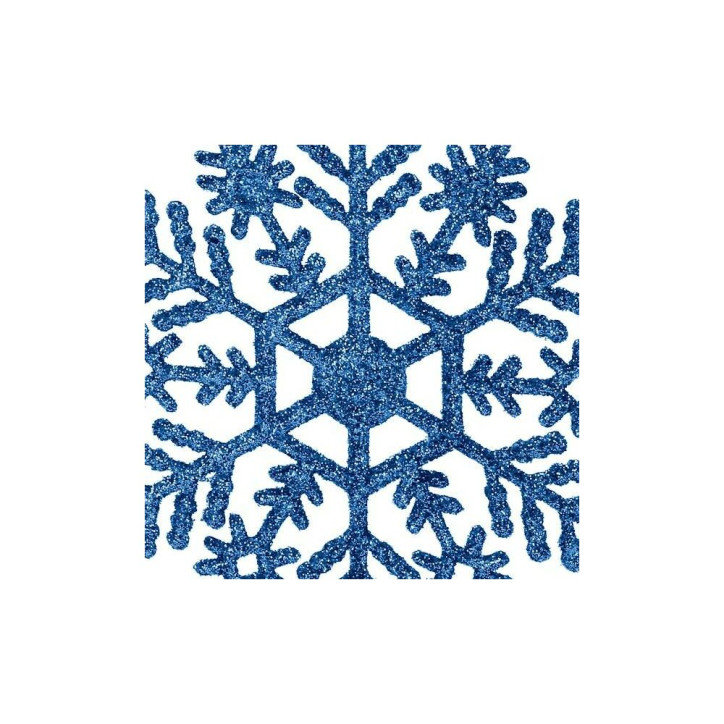 Vianočné ozdoby - Snehové vločky s trblietkami 10cm, modré, sada 12ks