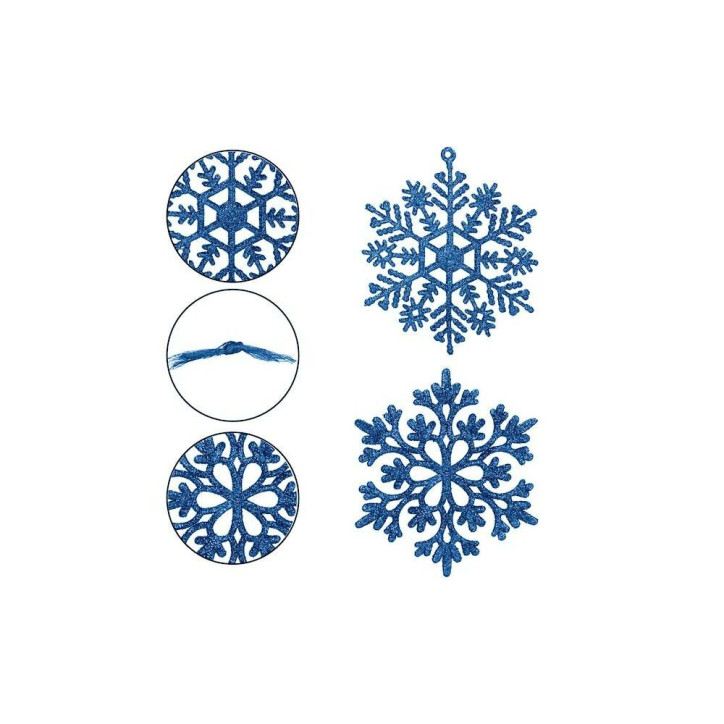 Vianočné ozdoby - Snehové vločky s trblietkami 10cm, modré, sada 12ks