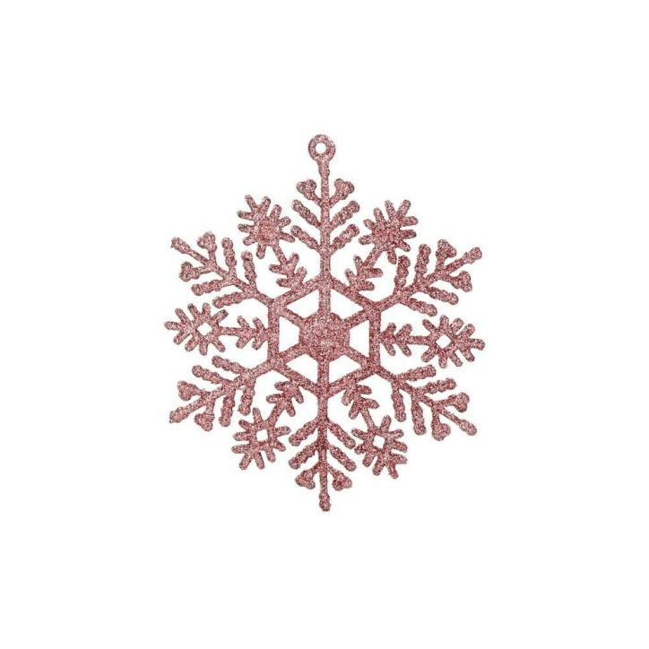 Vianočné ozdoby - Snehové vločky s trblietkami 10cm, ružové, súprava 12ks