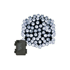 LED svetelná reťaz - 9m, 120LED Kryštál, 8 funkcií, 3xAA, IP44, studená biela