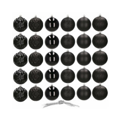 Vianočné banky čierne mix - 8cm, sada 30ks